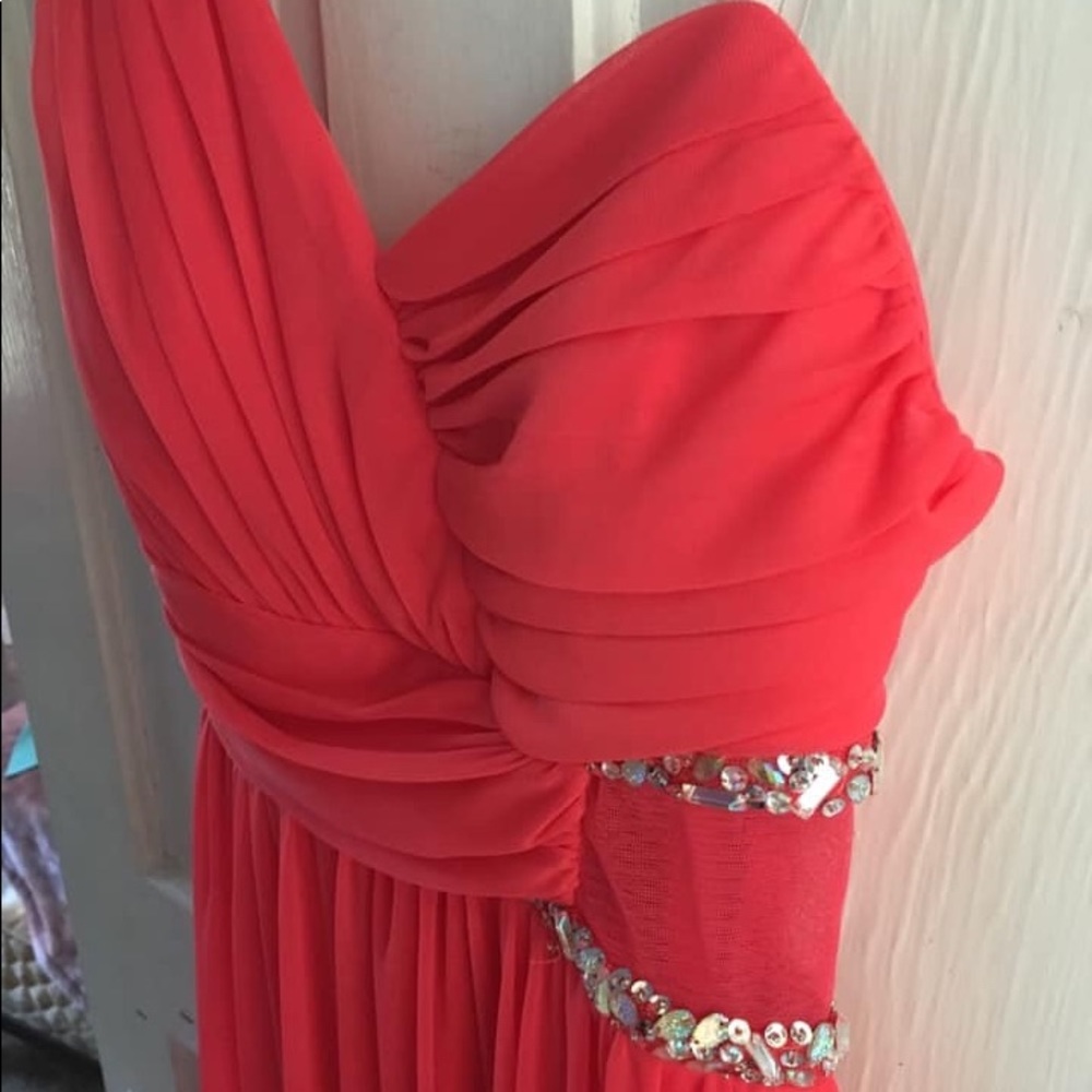 Coral floor length prom dress!